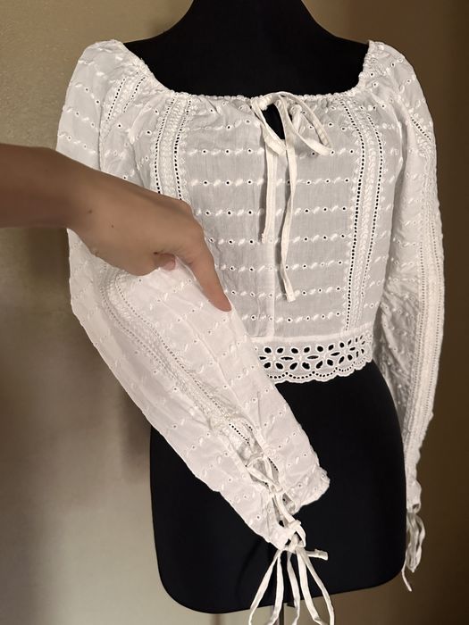 Bluza bumbac brodat alba M