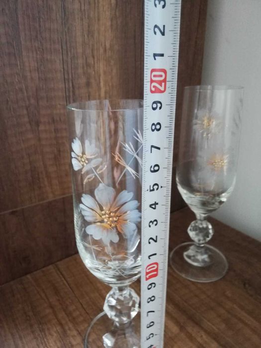 Кристални чаши за шампанско с позлата НОВИ ретро рисуван кристал