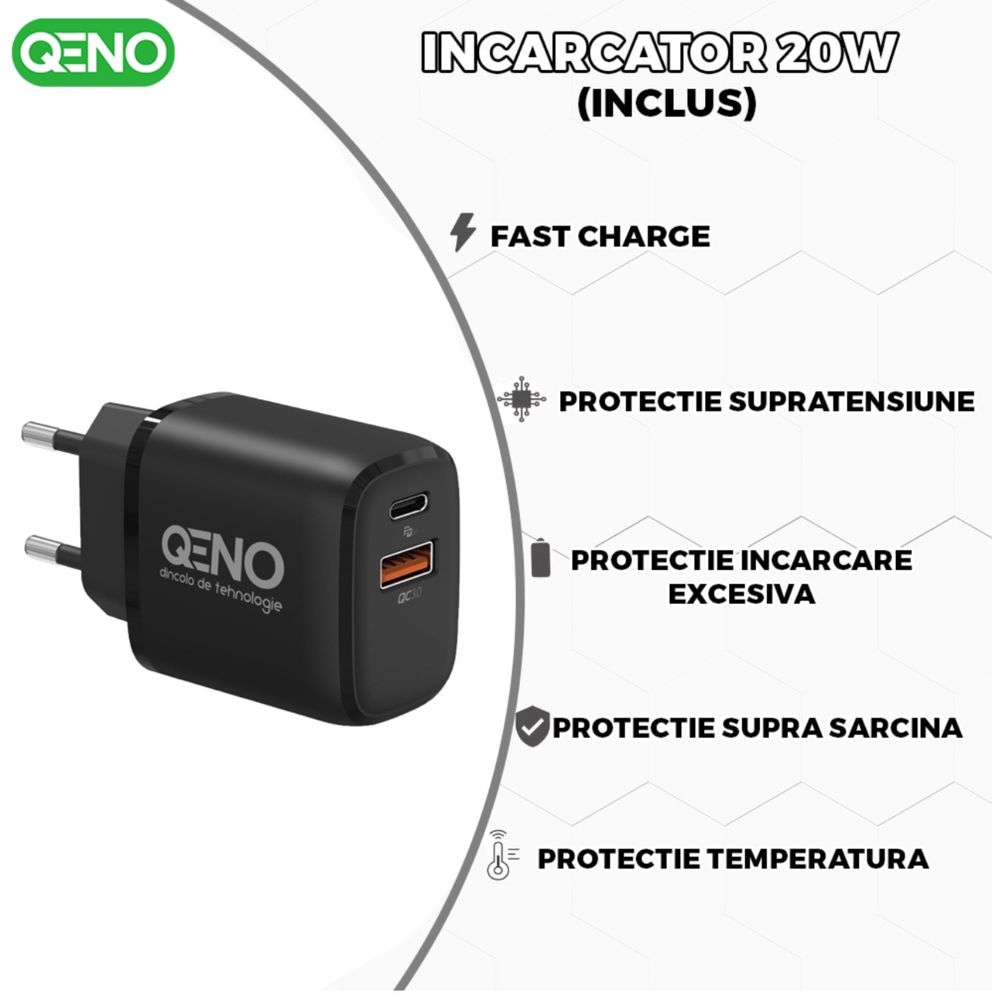 Incarcator Wireless Qeno Statie Incarcare 3 In 1 Qi Fast Charger 15W
