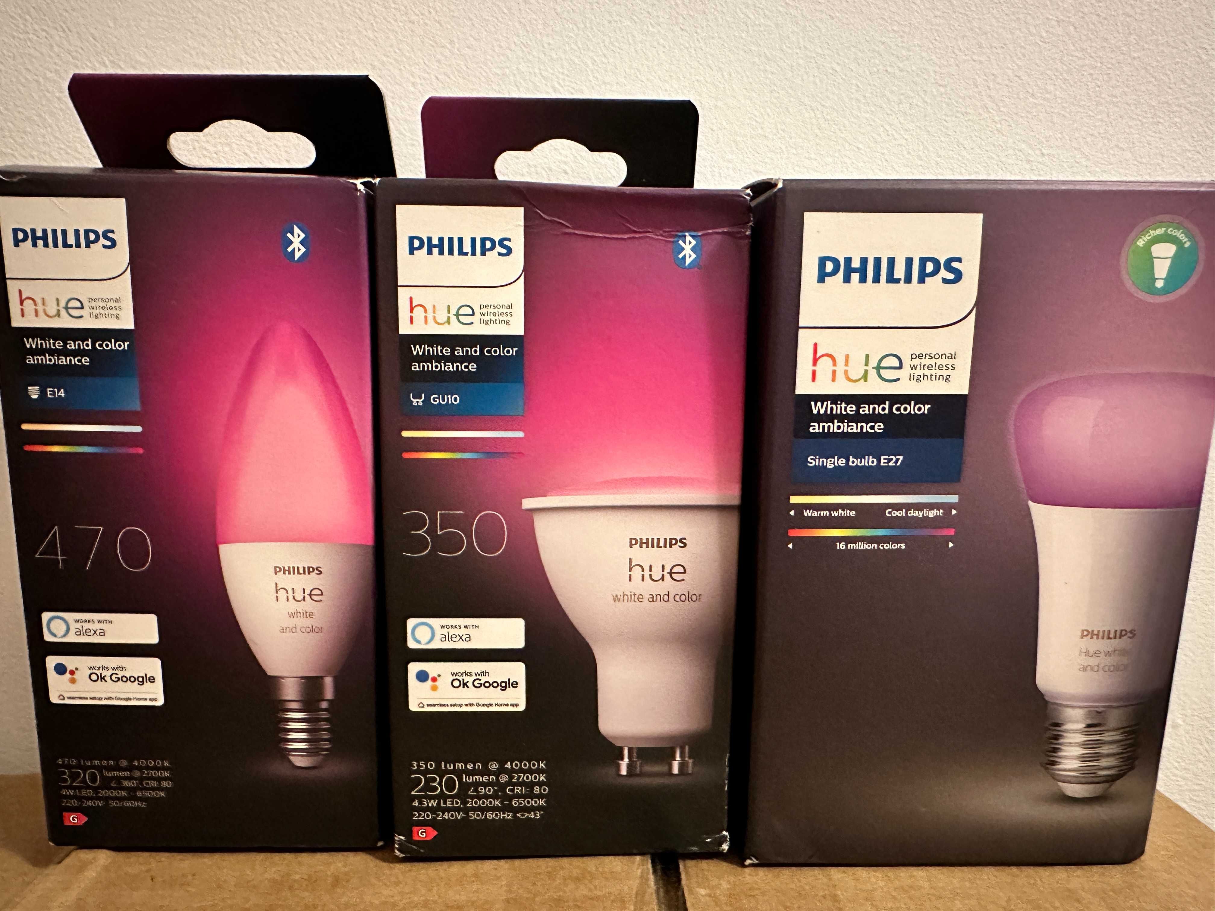 Becuri inteligente LED Smart Philips Hue E14 E27 GU10 6W 9W RGB Bridge