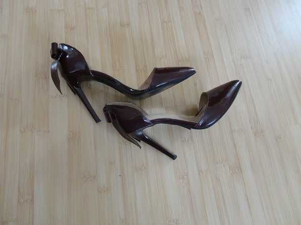 pantofi din piele naturala lacuita grena toc 12 cm, marimea 39