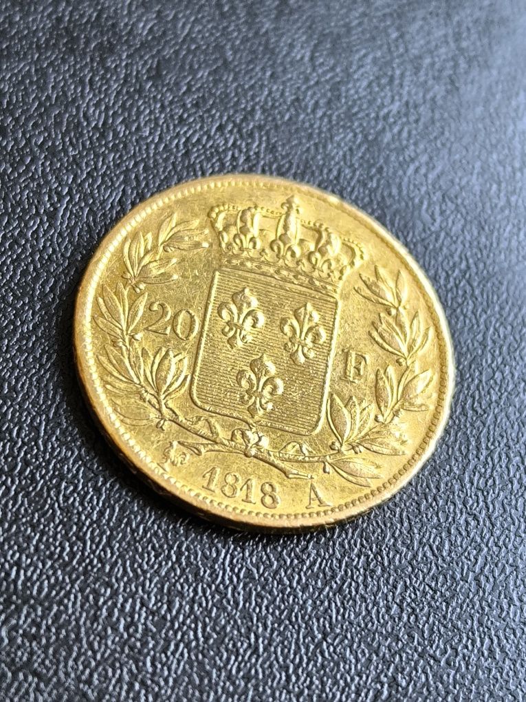 20 франка 1818 год,Луи XVIII , злато, тегло 6.45 гр,900/1000 (21.6 кар