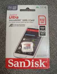 Микро флешка 512 Гб. Sandisk ultra. 150 Mb/s. UHS-1 Card