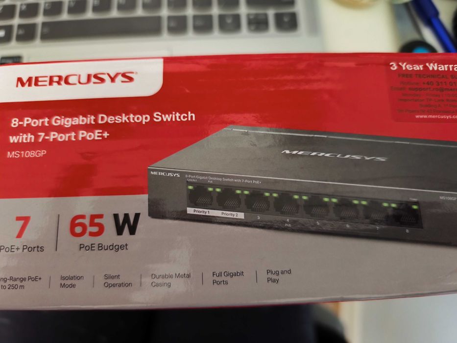Switch MERCUSYS MS108GP, 8 porturi Gigabit, negru