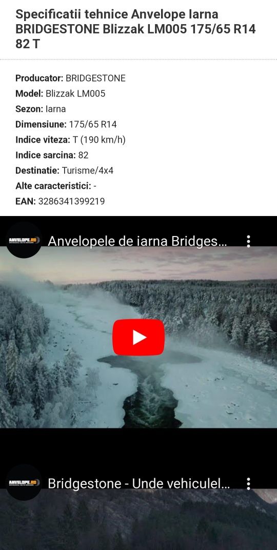 Anvelope iarna BRIDGESTONE Blizzak LM005 175/65 R14 82T