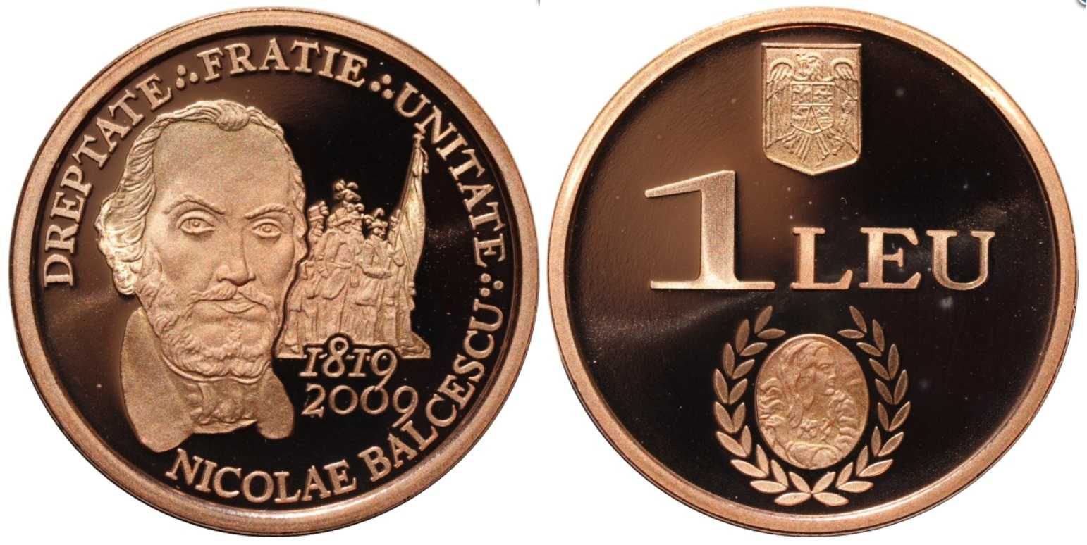 Moneda BNR 1 leu tombac Nicolae Balcescu gradata NGC PF 69 UC