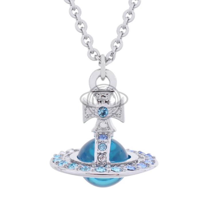 Colier Vivienne Westwood small orb 10mm albastru gradient argintiu