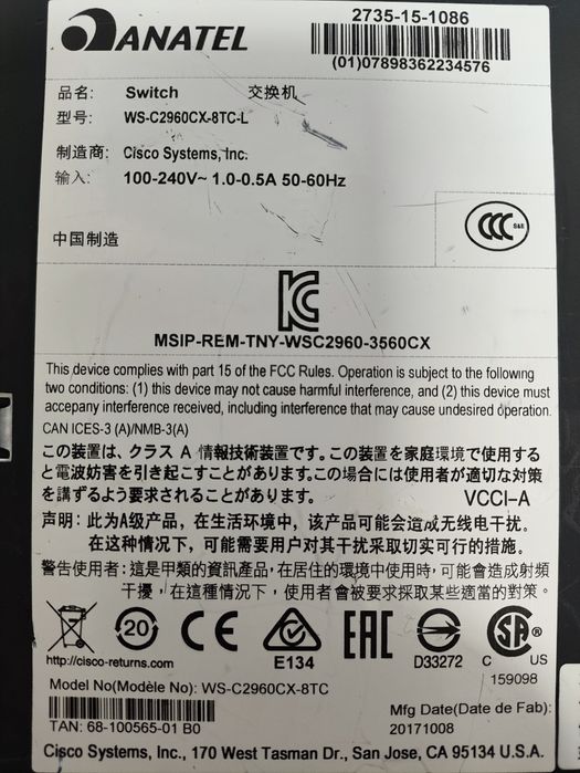 Switch Cisco 8 Porturi  WS-C2960CX-8PC-L Catalyst Administrabil 2x SFP