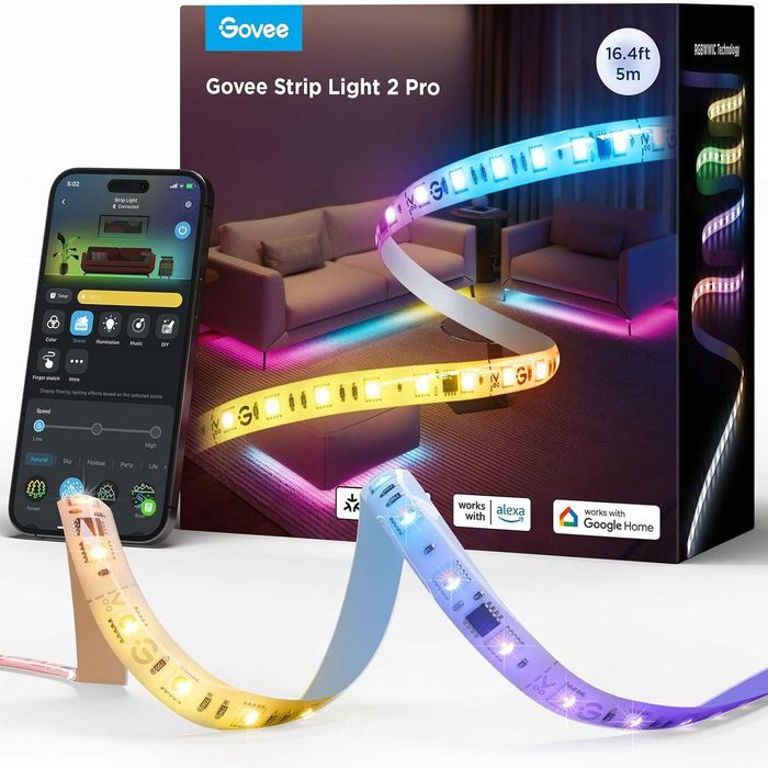 Govee Strip Light 2 Pro - Професионална RGBWWIC лента (5м, Matter)