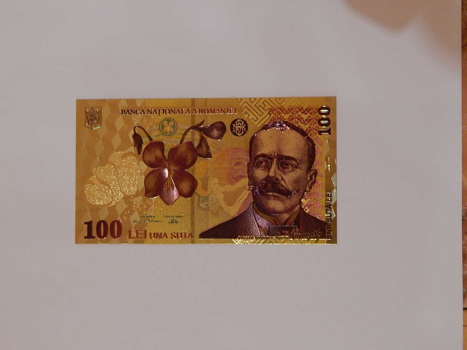Bancnota 100 lei din polimer placat cu aur 24k