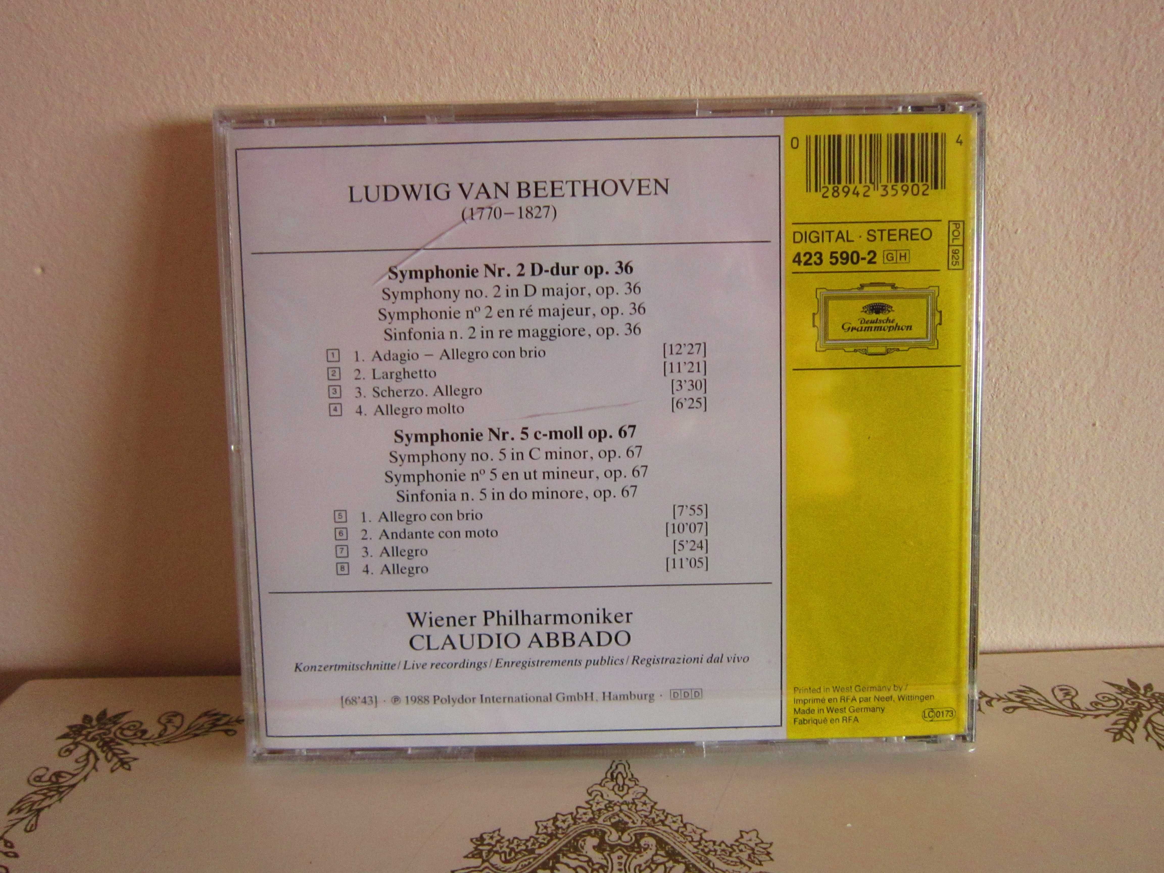 cd Beethoven Symphonien 2&5 Claudio Abbado Wiener Philharmonik1988