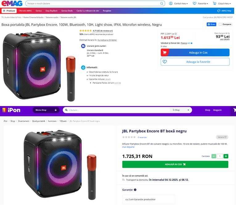 JBL Partybox Encore 100W Bluetooth 10H Light show IPX4 Microfon ca nou