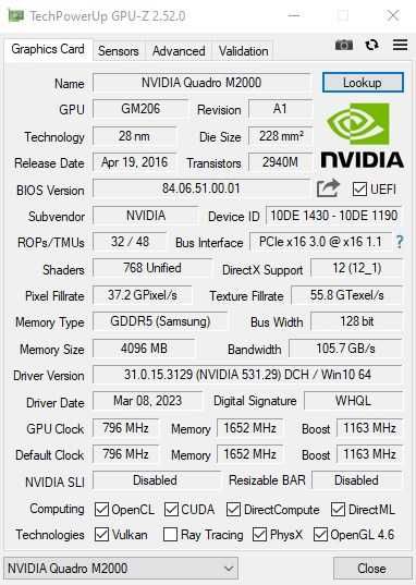 видеокарта Nvidia Quadro M2000 4Gb, 4096 x 2160 / 60Hz