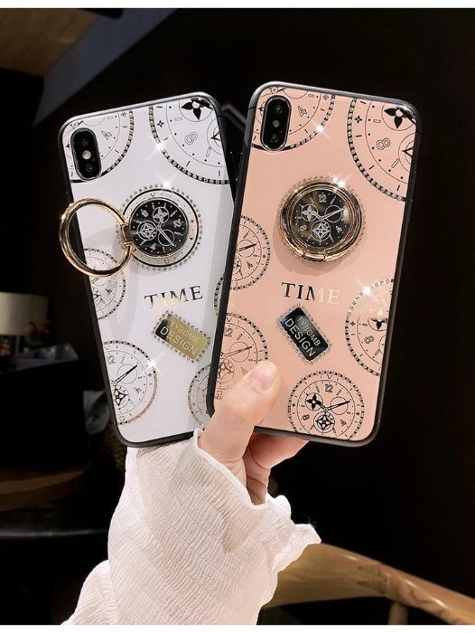 Husa cu pietricele și inel model TIME pt iPhone X, XS, XR , XS Max