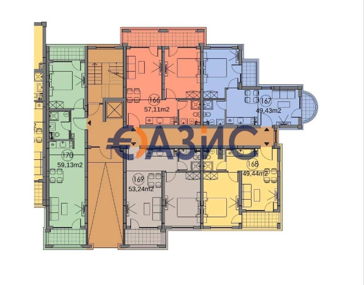 Двустаен апартамент в комплекс Green Fort Suites, 58.82 кв.м., Слънчев