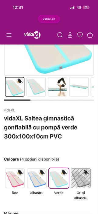 Saltea gimnastica gonflabila, stare foarte buna. Dimensiunile din poze