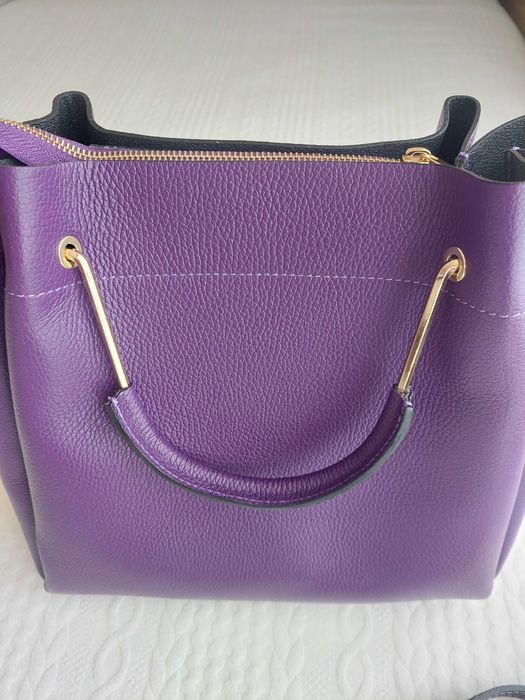 Chiara Canotti - Кожена чанта с декоративни пискюли, Тъмно лилаво