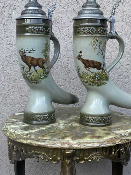 Rare halbe ceramica-capace zinc-tematica vanatoreasca-marcate-Austria