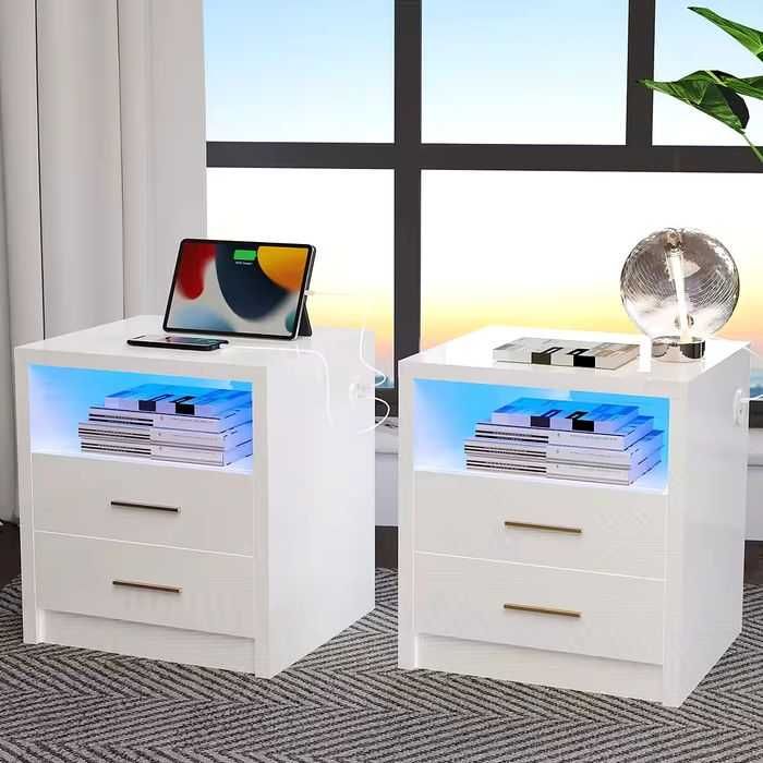 Noptiera dormitor cu iluminare LED cu functie de incarcare