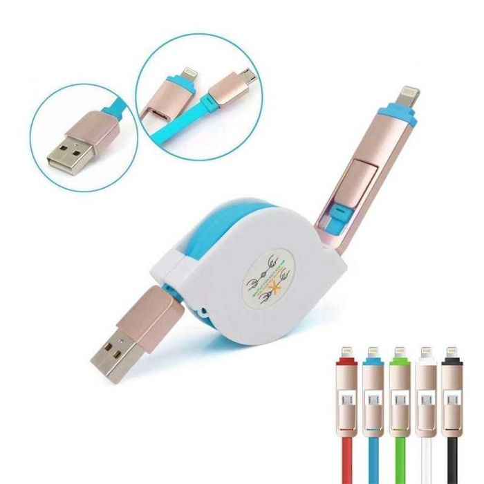 2в1 Телескопичен USB кабел 1 метър за Андроид мартфони и Iphone 5
