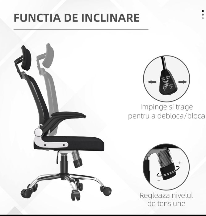Scaun birou ergonomic din plasa cu spatar înalt,mecanizm balans.
