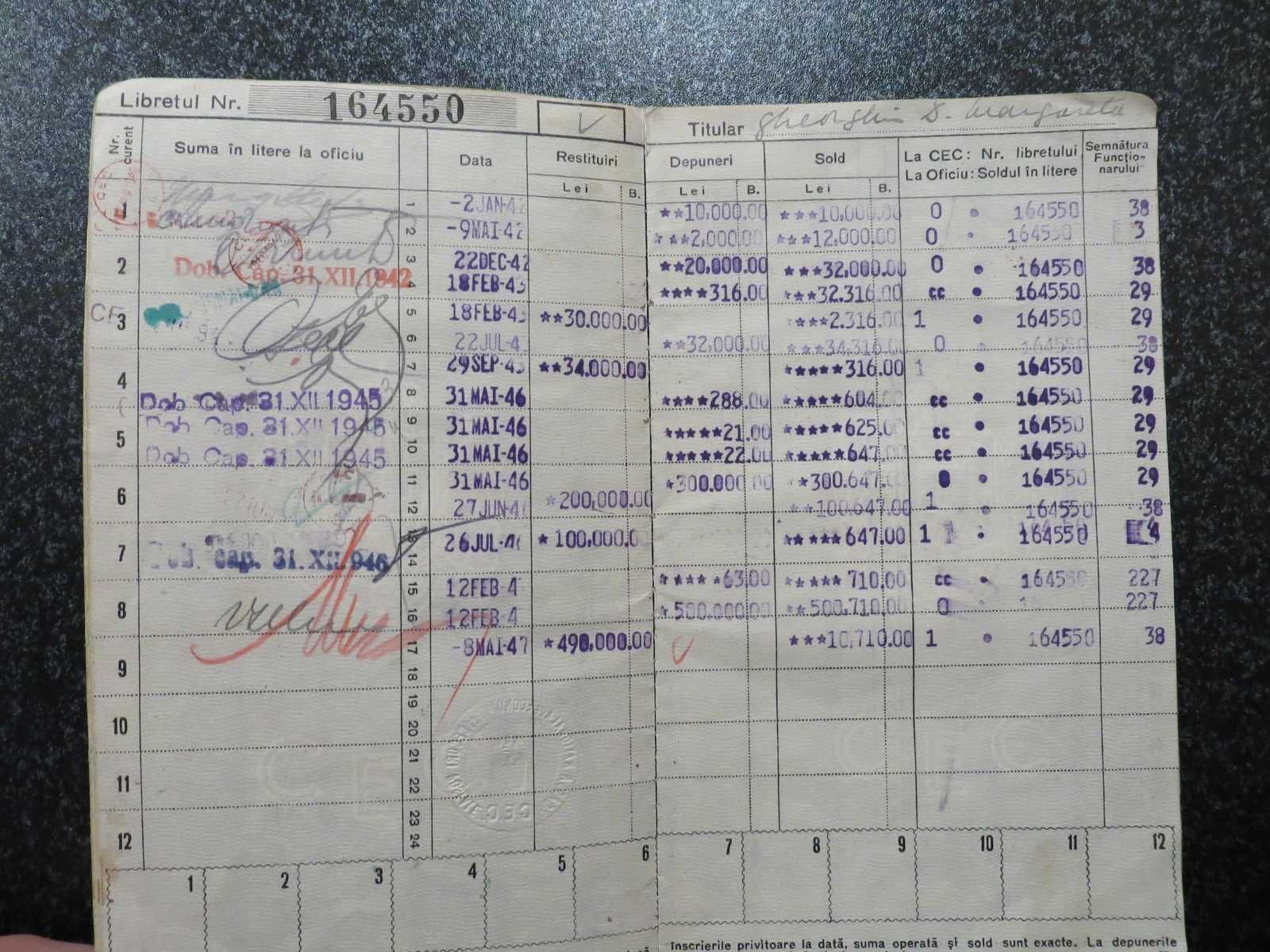 Carnet de economii si consemnatiuni 1937-1947