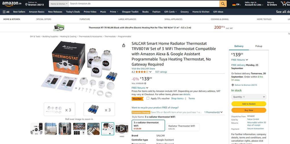 Termostat RADIATOR 3buc Smart WiFi(si APP), Salcar, REDUS de la 700RON