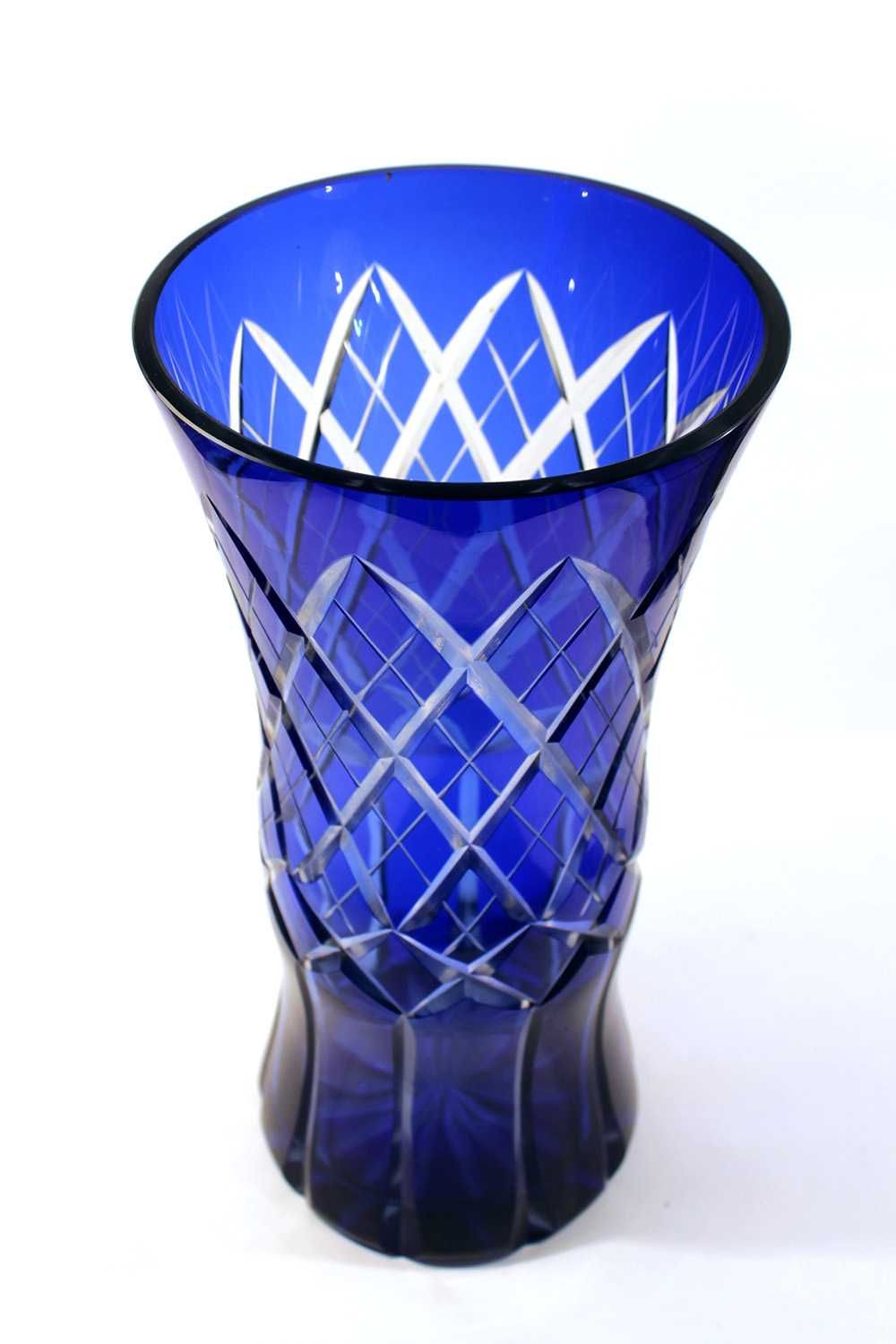 Две вазы синий хрусталь, Кобальт, гранка овалы в виде листов.