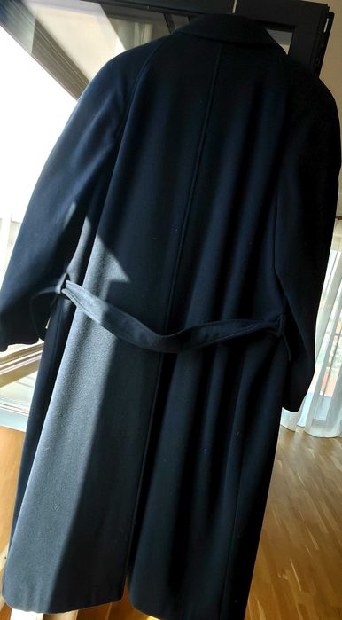 Palton din lână, captusit, barbatesc, lung, culoare bleumarin.