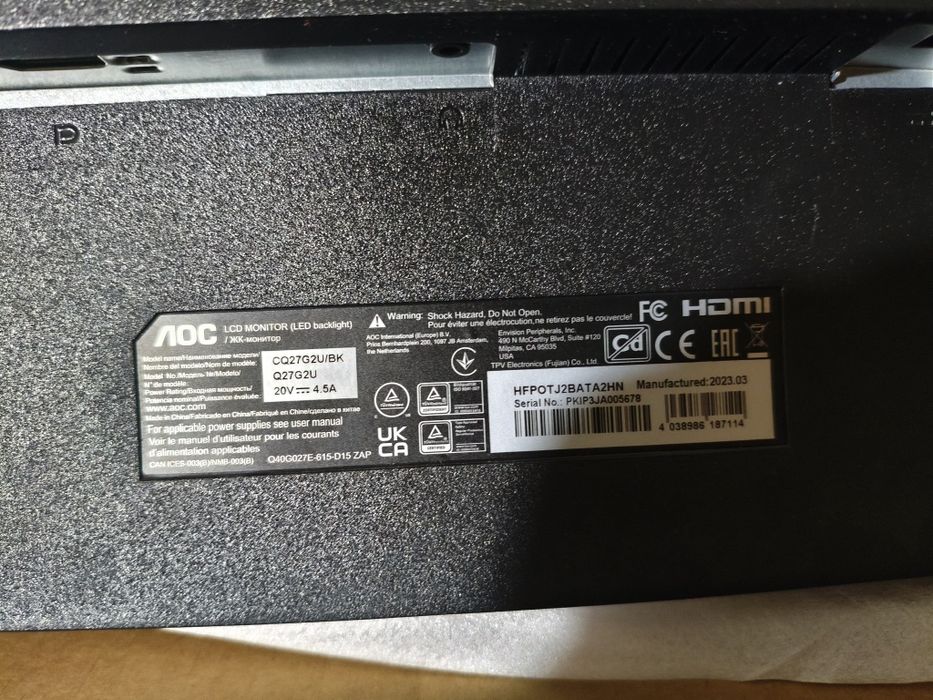 Монитор AOC 2k 144hz 27дюйм