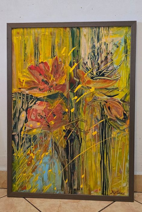 Tablou abstract "Toamna", 50×70 cm, Acrilic, panza
