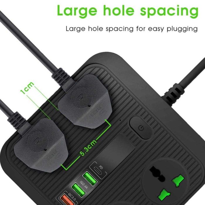 Prelungitor 40W 16A cu 4 prize si 3 x USB + USB-C QC3.0 fast charge 2m