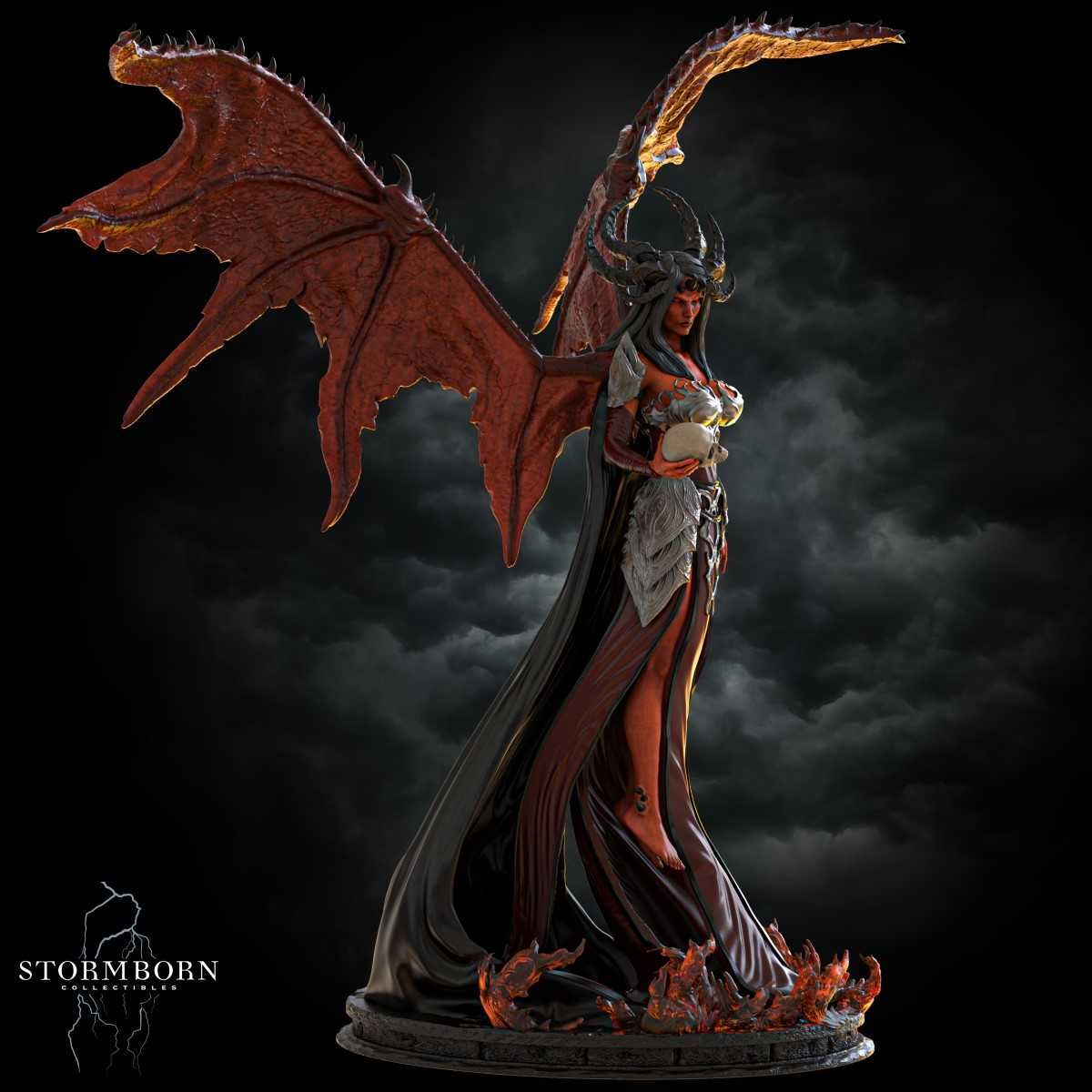 Nyxara - Demon of Night. Statueta printata 3D, 75mm, gata de vopsit
