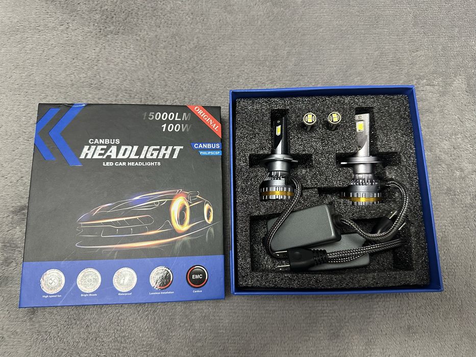 Set becuri LED H7 A8Canbus, 100W, 15000Lm,6000K - Cadou leduri pozitie