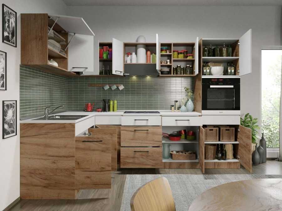 Set Mobila Bucatarie Colt Gastro 180*280 Alb/Stejar – C25