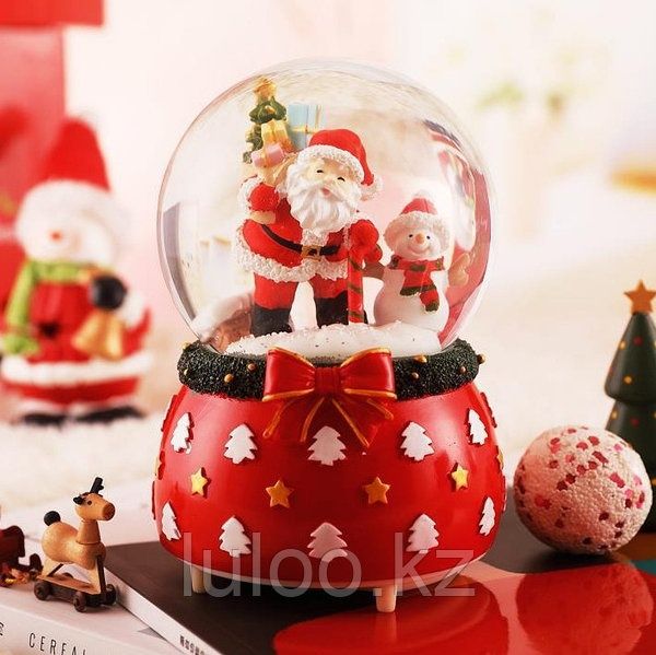 Музыкальный снежный шар большой "Дед Мороз и Снеговик", 16см. 2051А