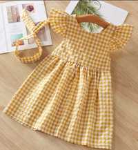 Set Rochite+bentita galben/albastru bebe fetite