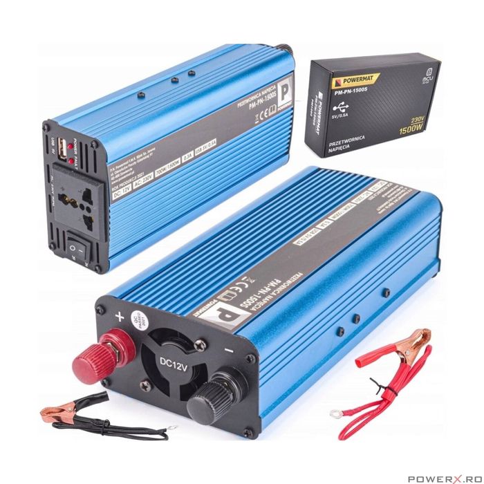 Convertor de tensiune auto, invertor tensiune 12V 230V 1500 W,