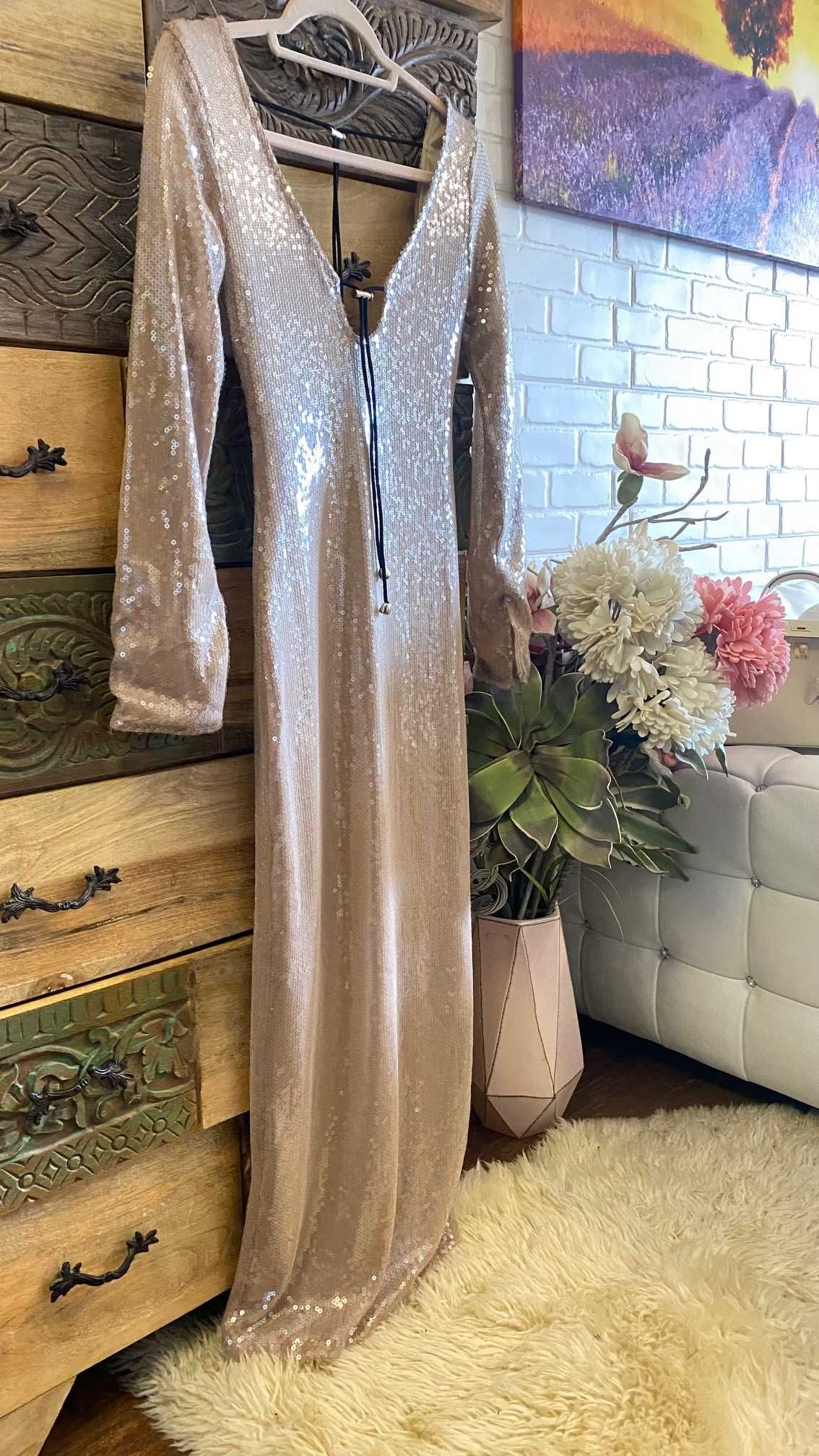 Рокля с пайети*S/M*Nude sequined dress 16Arlington