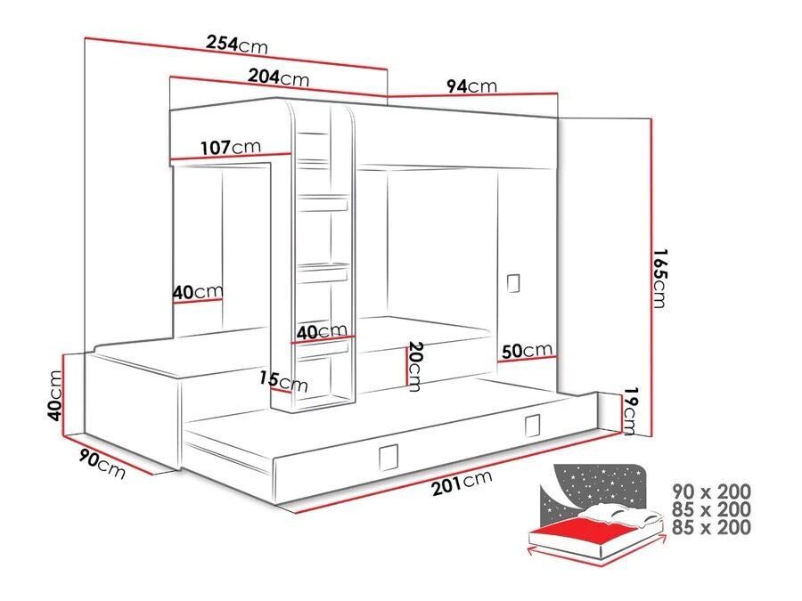 Двуетажно легло с три матрака