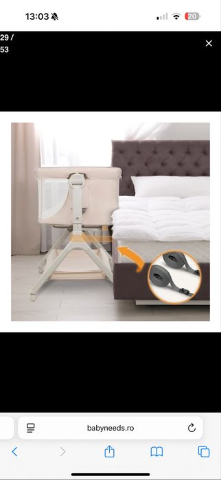 Patut co-sleeper, Lionelo, Leonie Plus, Pliabil, Cu sistem de leganare