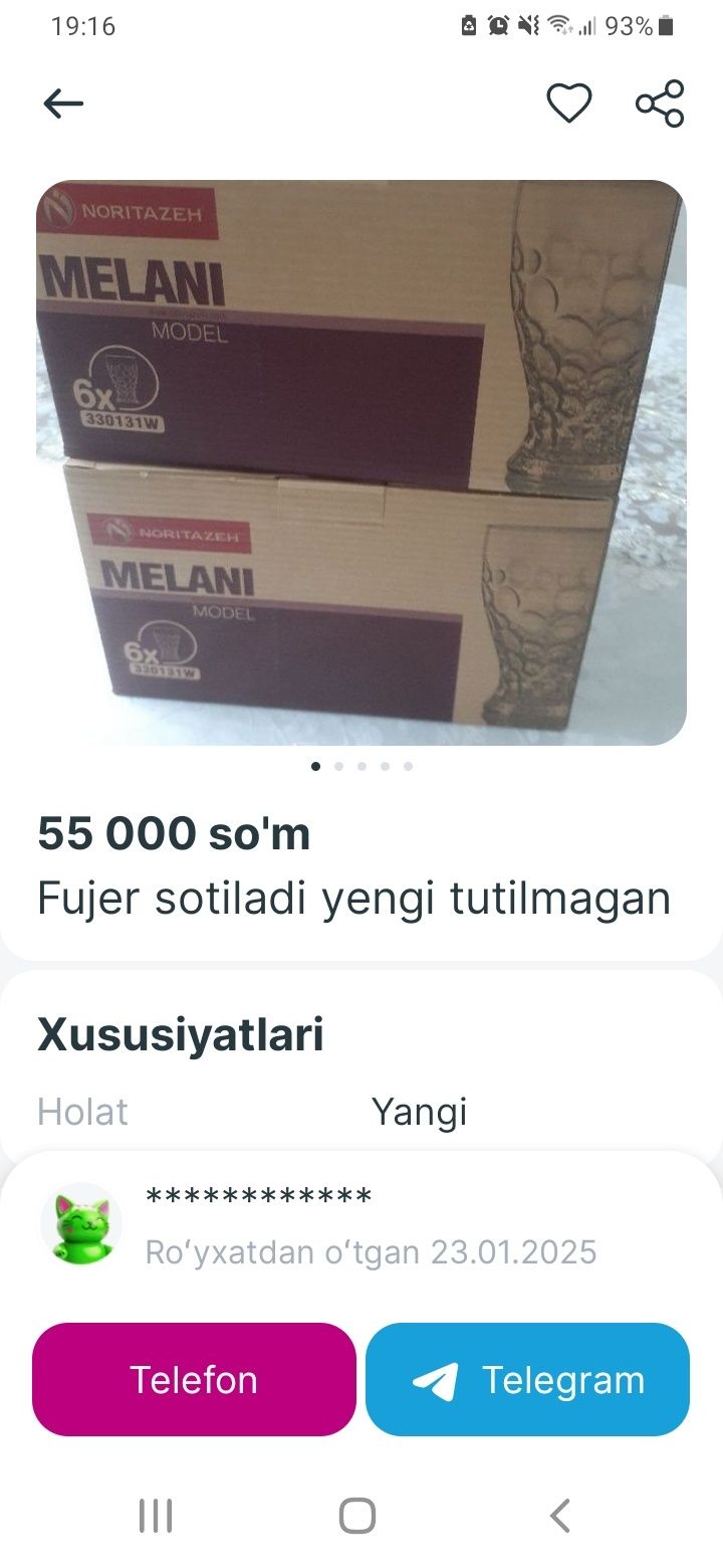 Qor shaģzoda pichoq stakan