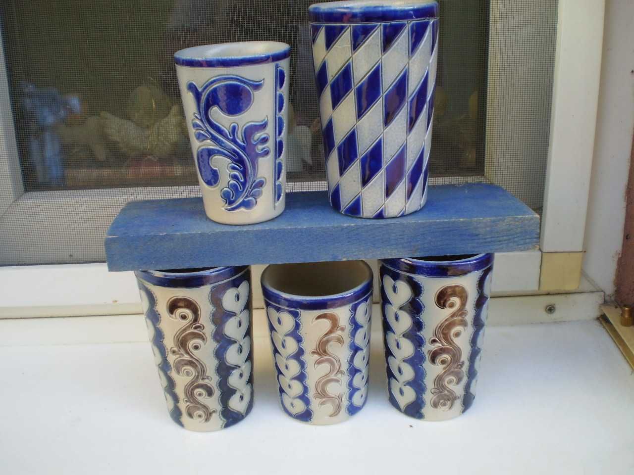 Lot de 5 superbe pahare inalte din ceramica glazurata