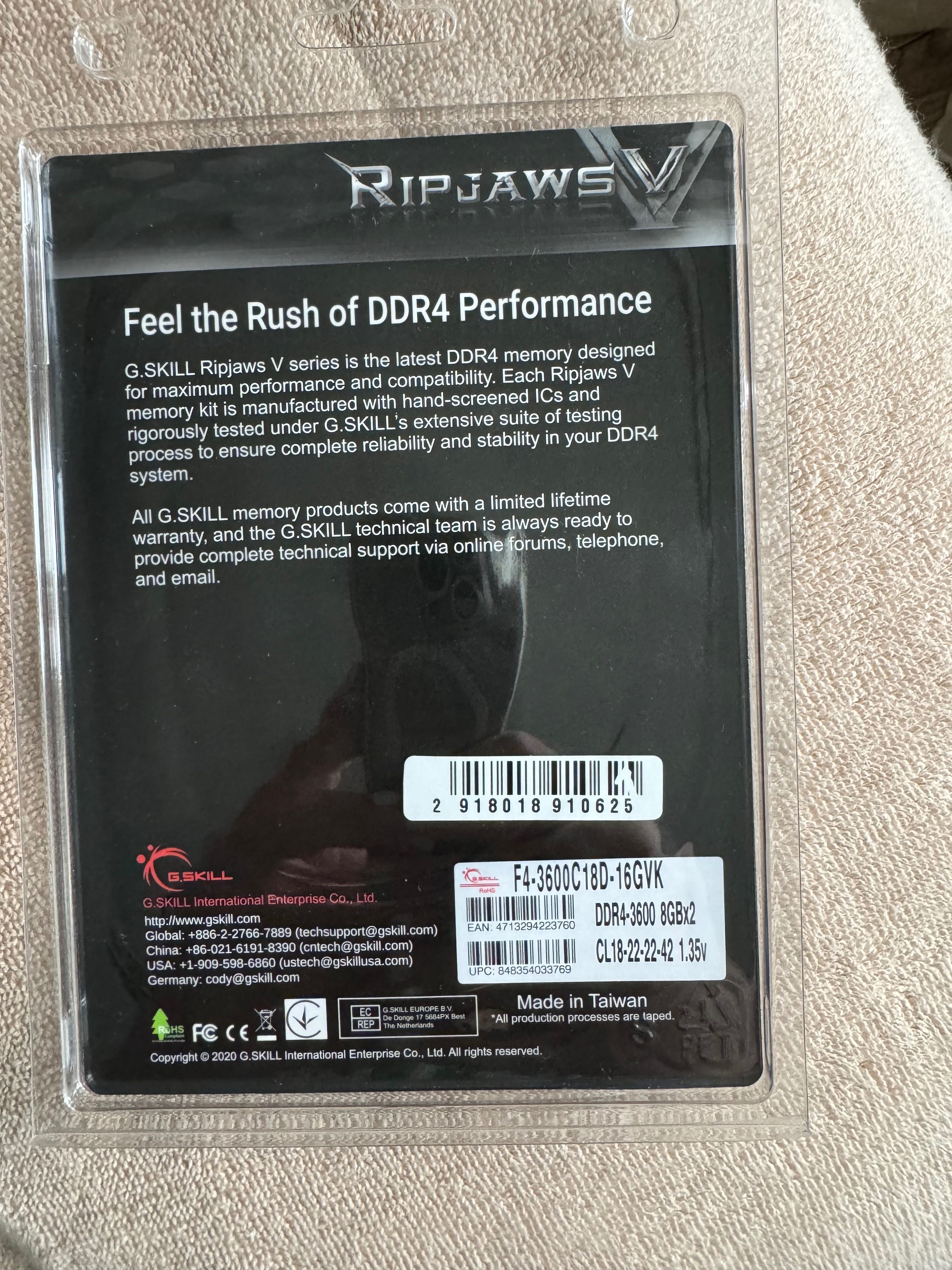 Продам оперативную память G.SKILL Ripjaws DDR-4 3600Mhz 2x8Gb DIMM