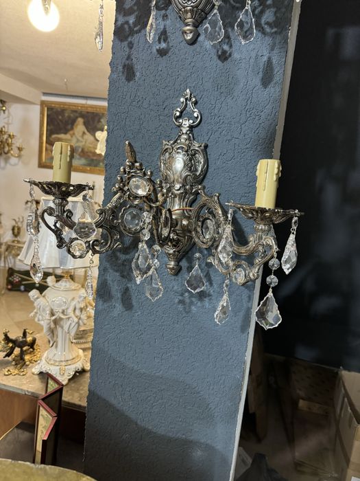 Candelabru-bronz masiv-argintat +2 aplice
