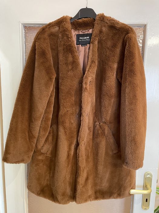 Кафяво палто с косъм, Коняк кафяв, размер М