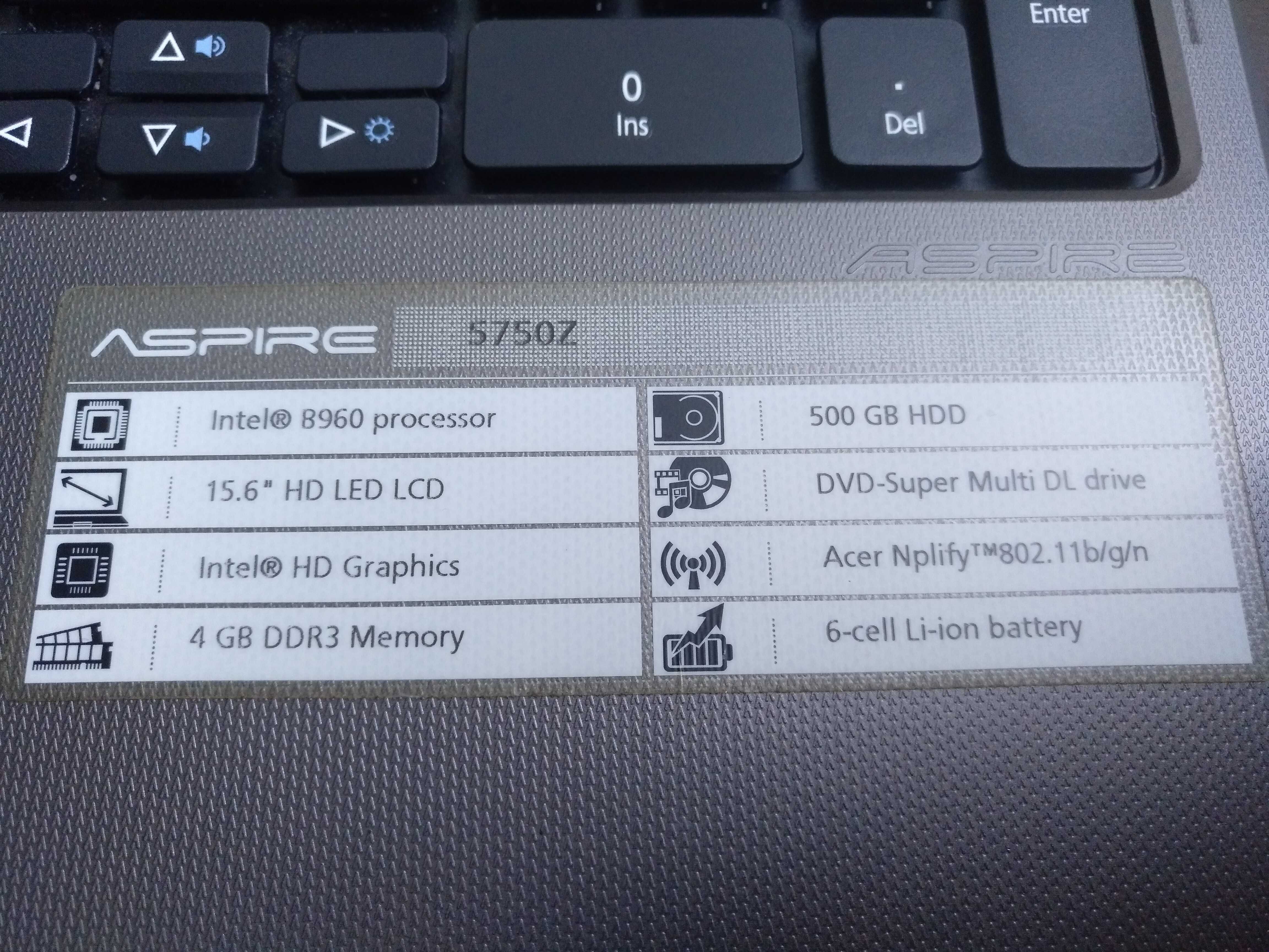 Laptop ACER Aspire 5750Z 4.00 GB Intel(R) B960