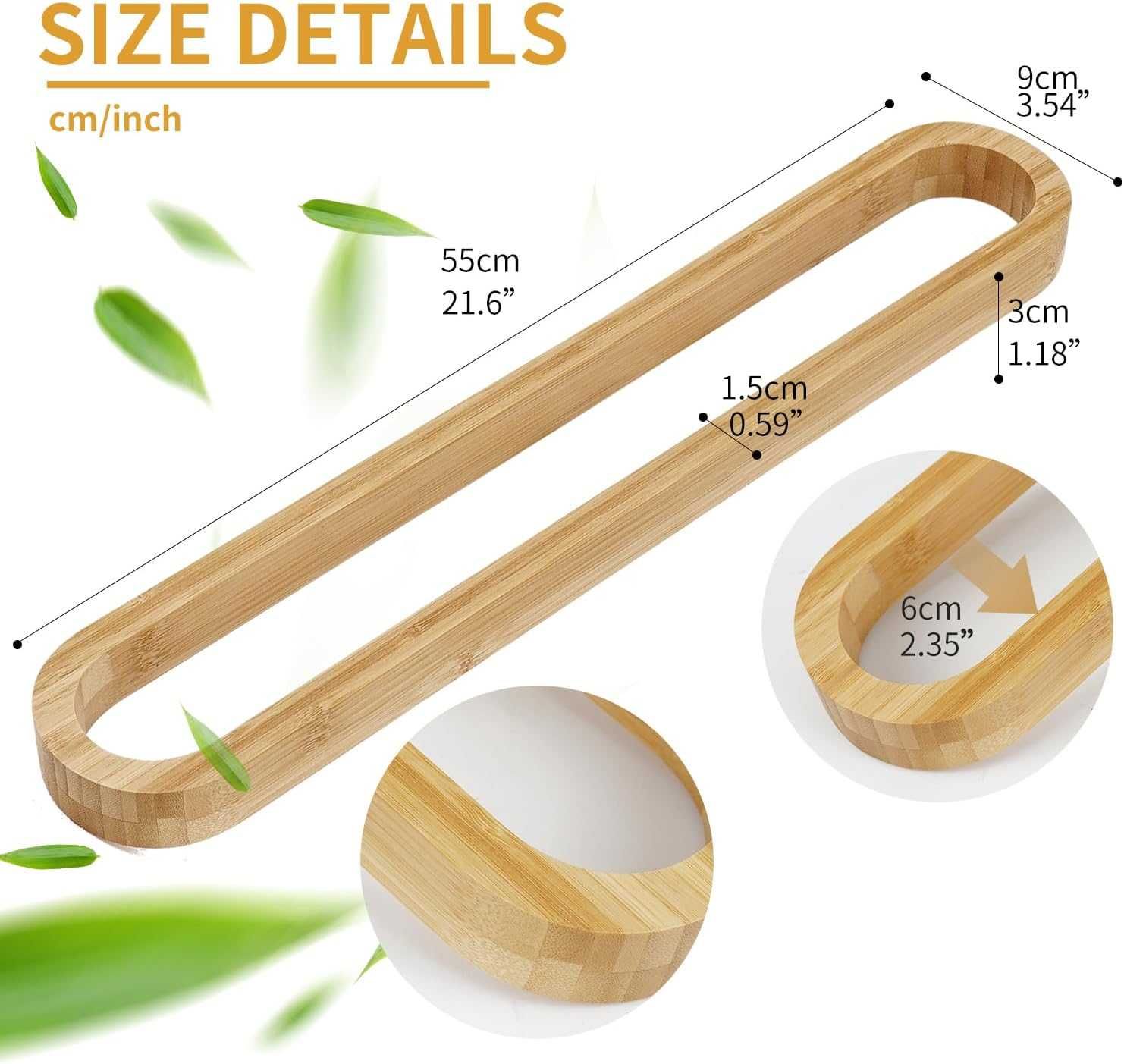 JS Поставка за кърпи за баня 55 см Самозалепващо бамбуково дърво
