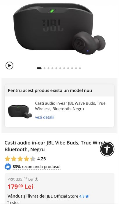 MDM vinde: Casti JBL Vibe Buds, Black.