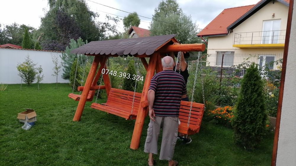 Balansoar  lemn  masiv  cu 2 leagăne  copii